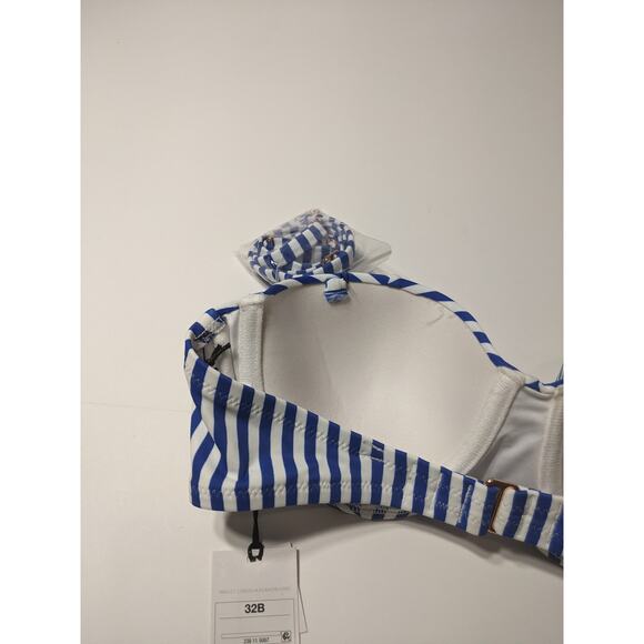 Shade & Shore Bikini Top Striped Bandeau Light Lift 32B Blue White Swimsuit Pool - Picture 7 of 11